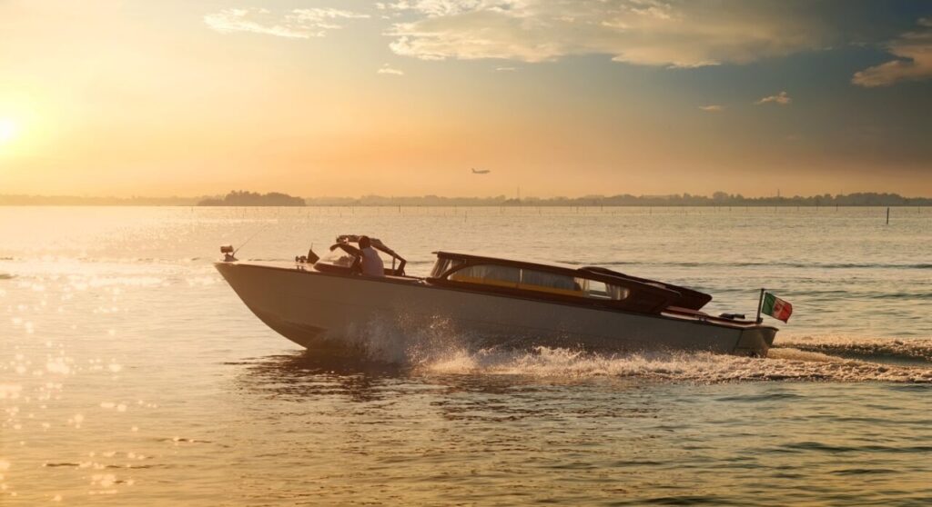 Venice Water taxi from Airport Marco Polo at sunset