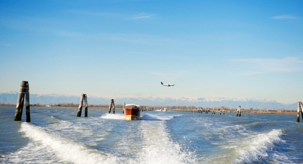 Water taxi from Venice airport in the lagoon