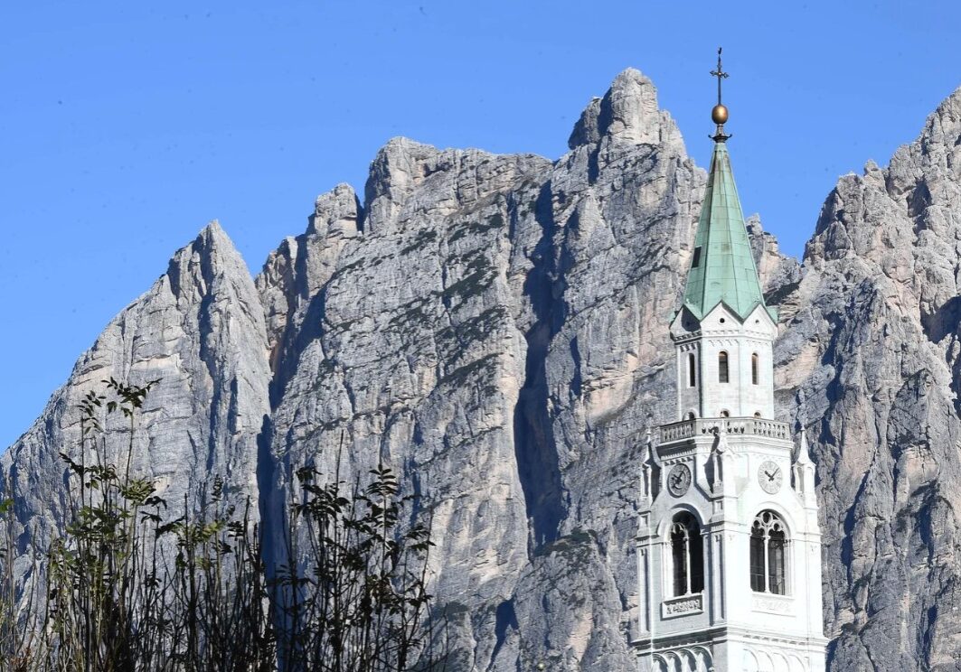 Cortina d'Ampezzo church and mountain