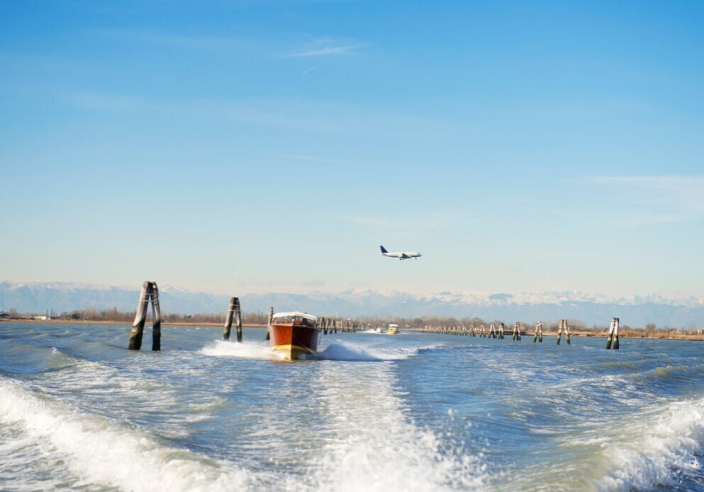 Water taxi from Venice airport in the lagoon